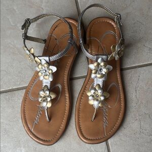 Jessica Simpson Gold and Silver Floral Sandals
